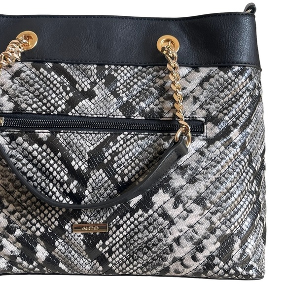 Aldo Snake Print Vegan Leather Satchel Tote Chain Handles Crossbody Strap Animal - Picture 7 of 12